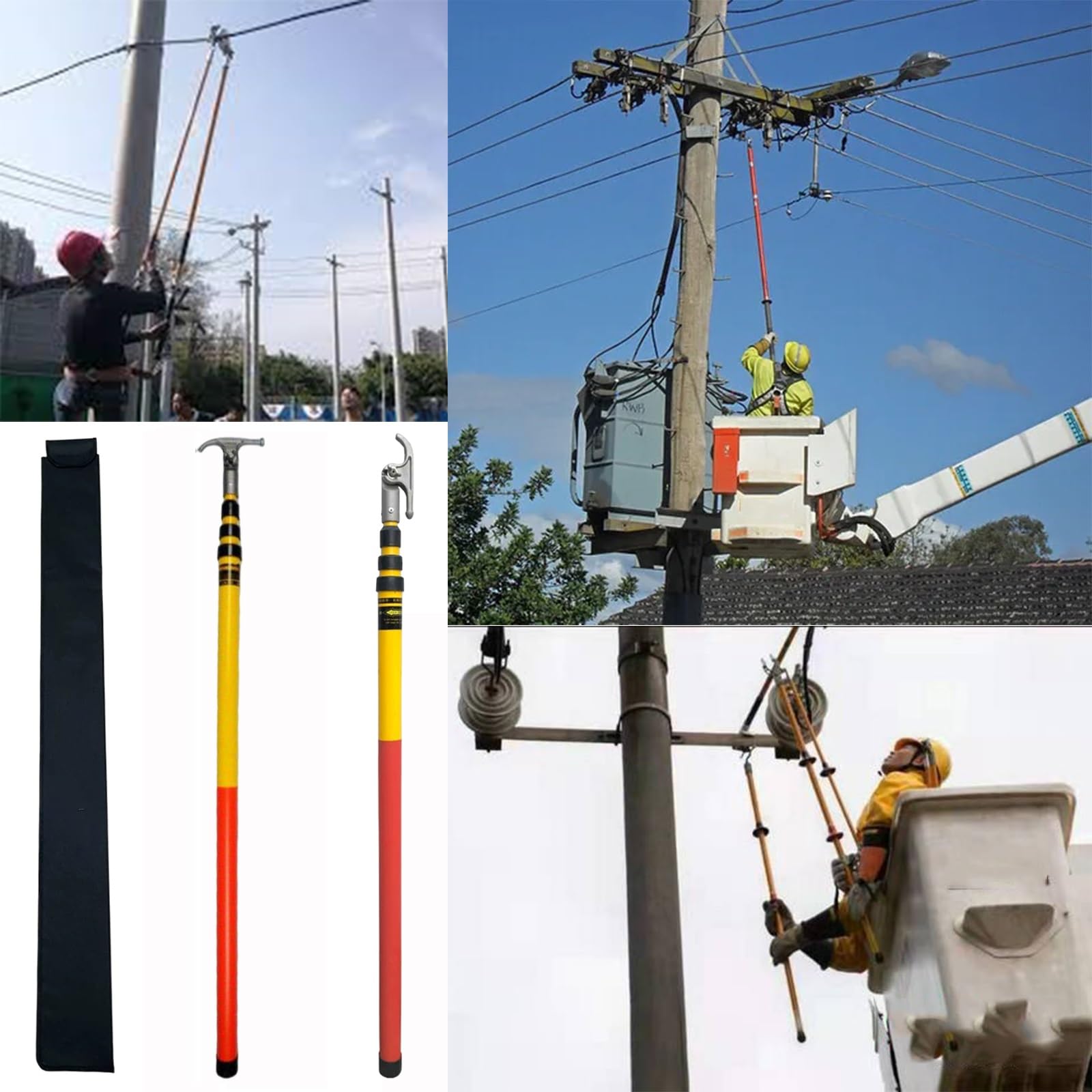 Teleskopowy izolowany hak ratunkowy, regulowany kąt gorący kij do pracy elektrycznej wysokiego napięcia
