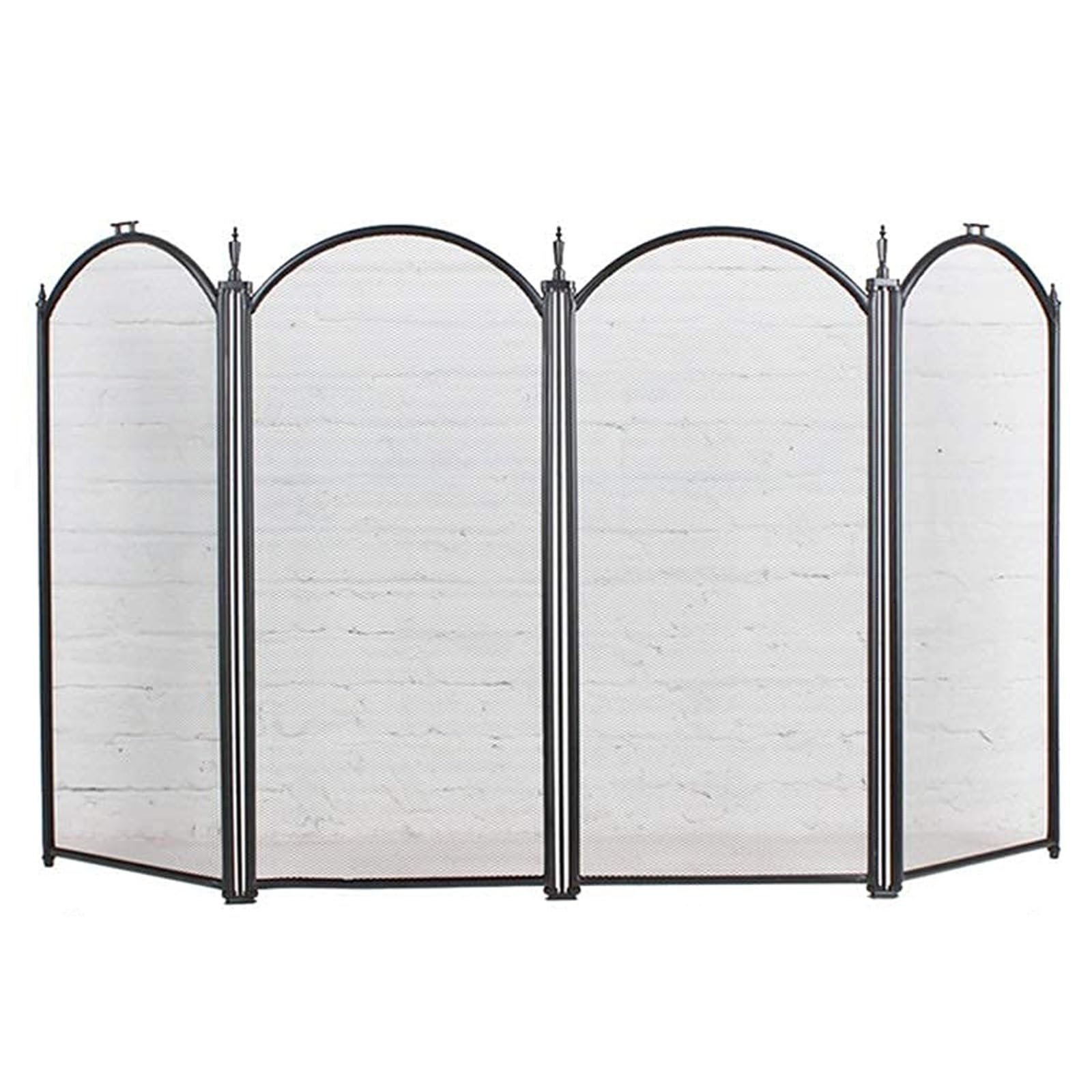 Kaminschutzgitter, 120 x 80 cm, Faltbar, 4-teilig, Funkenschutz, Metall, Schwarz, für Wohnzimmer, Sicherheit für Kinder und Haustiere