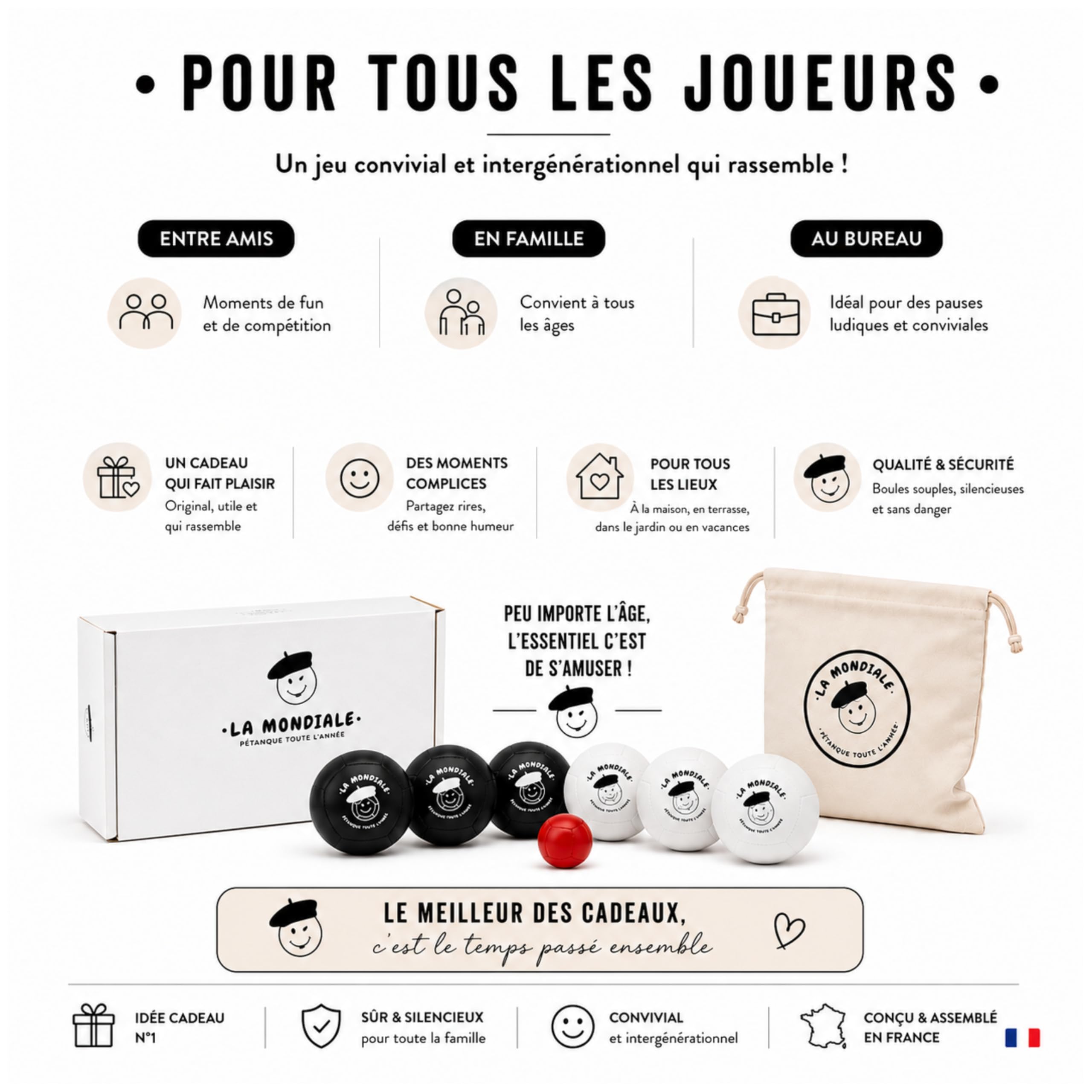La Mondiale - Jeu de pétanque Intérieur – Kit 6 Boules + cochonnet – pour Enfant & Adulte – Utilisable sur Toutes Surfaces – Idée Cadeau Fun