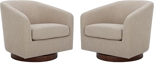 Miniatura 11 de CHITA - Silla decorativa giratoria con diseño de barril tapizada, certificada FSC, para sala de estar, completamente ensamblada, beige lino Lino