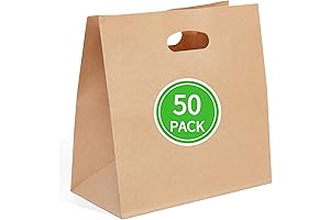 50 Pcs 11x6x11 Die Cut Tote Paper Bags for Food with Handle Bulk