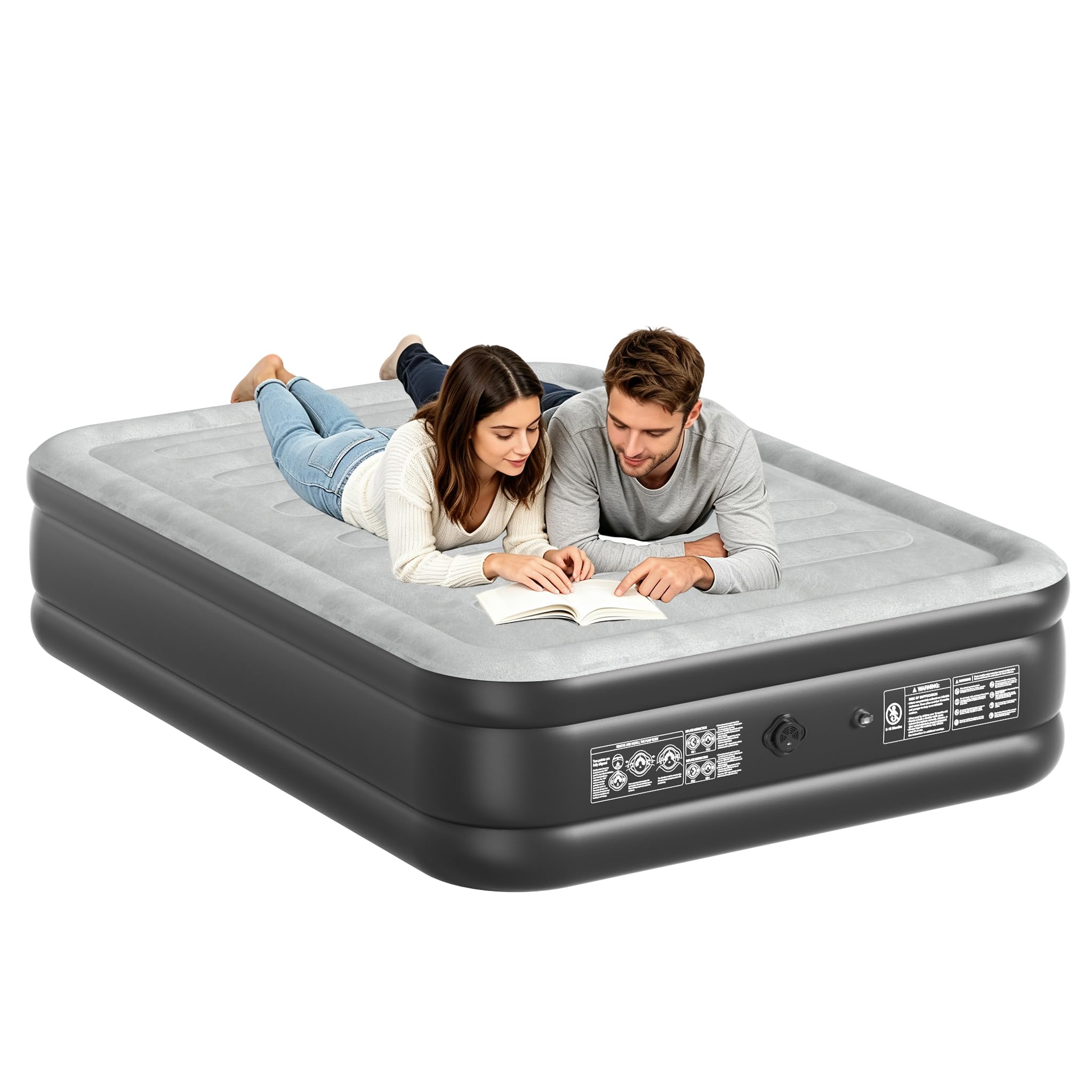 XMTECH Luftbett 2 Personen Luftmatratze Selbstaufblasend mit Integrierter Elektrischer Pumpe, Aufblasbare Matratze für Camping & Gästebett, 195 cm x 152 cm x 46 cm