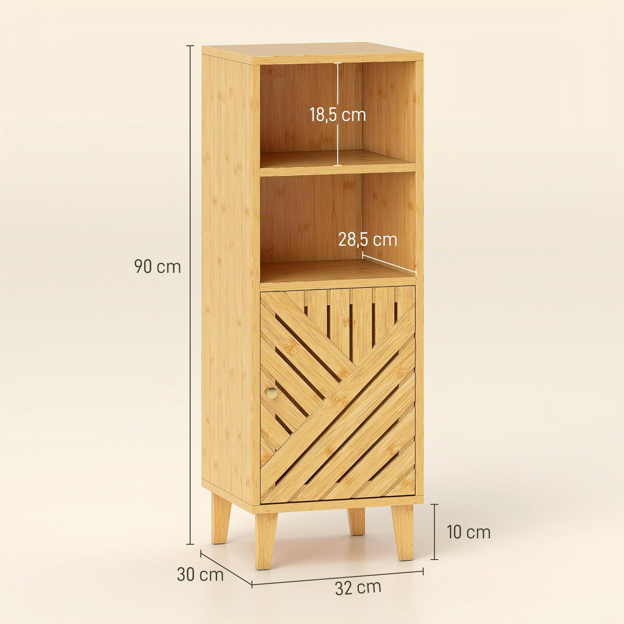 HOMCOM Armario de Baño Estrecho Puerta Patas de Bambú 32x30x90 cm Natural