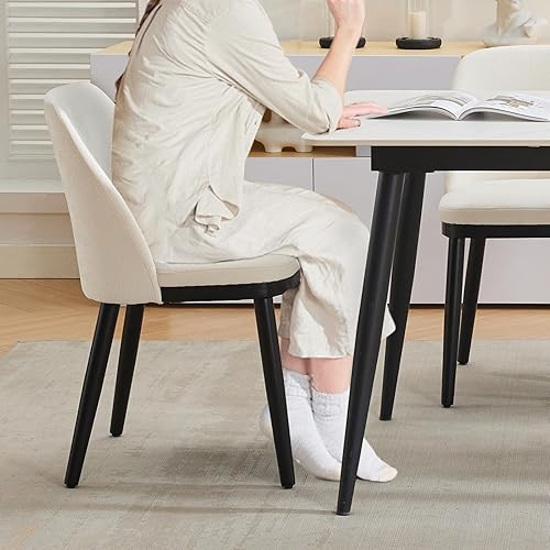 Miniatura 8 de GarveeHome Juego de 6 sillas de comedor modernas, Silla de cocina tapizada de lino, Silla de comedor beige con respaldo curvo, Patas de madera