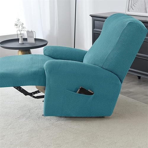 Vista 31 de Funda elástica de jacquard para silla reclinable, funda de sofá de poliéster de 4 piezas con bolsillo lateral, lavable a máquina Azul oscuro