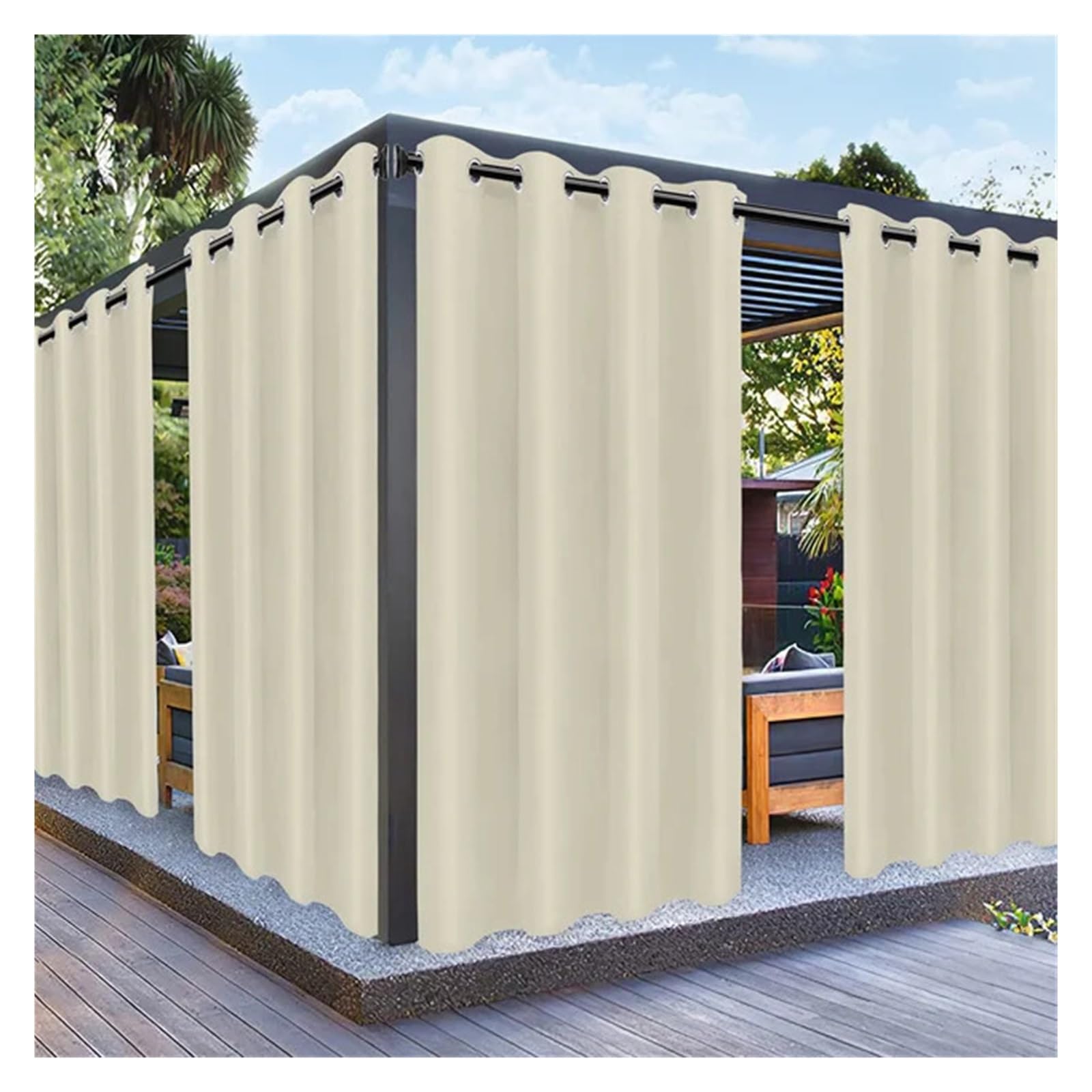 Zymjzbetic Pergola Curtain 1PC, Waterproof Outdoor Polyster Grommet Top Curtain, For Gazebo, Porch, Pergola and Patio Decoration(Beige,GROMMET TOP_W91 X H213)