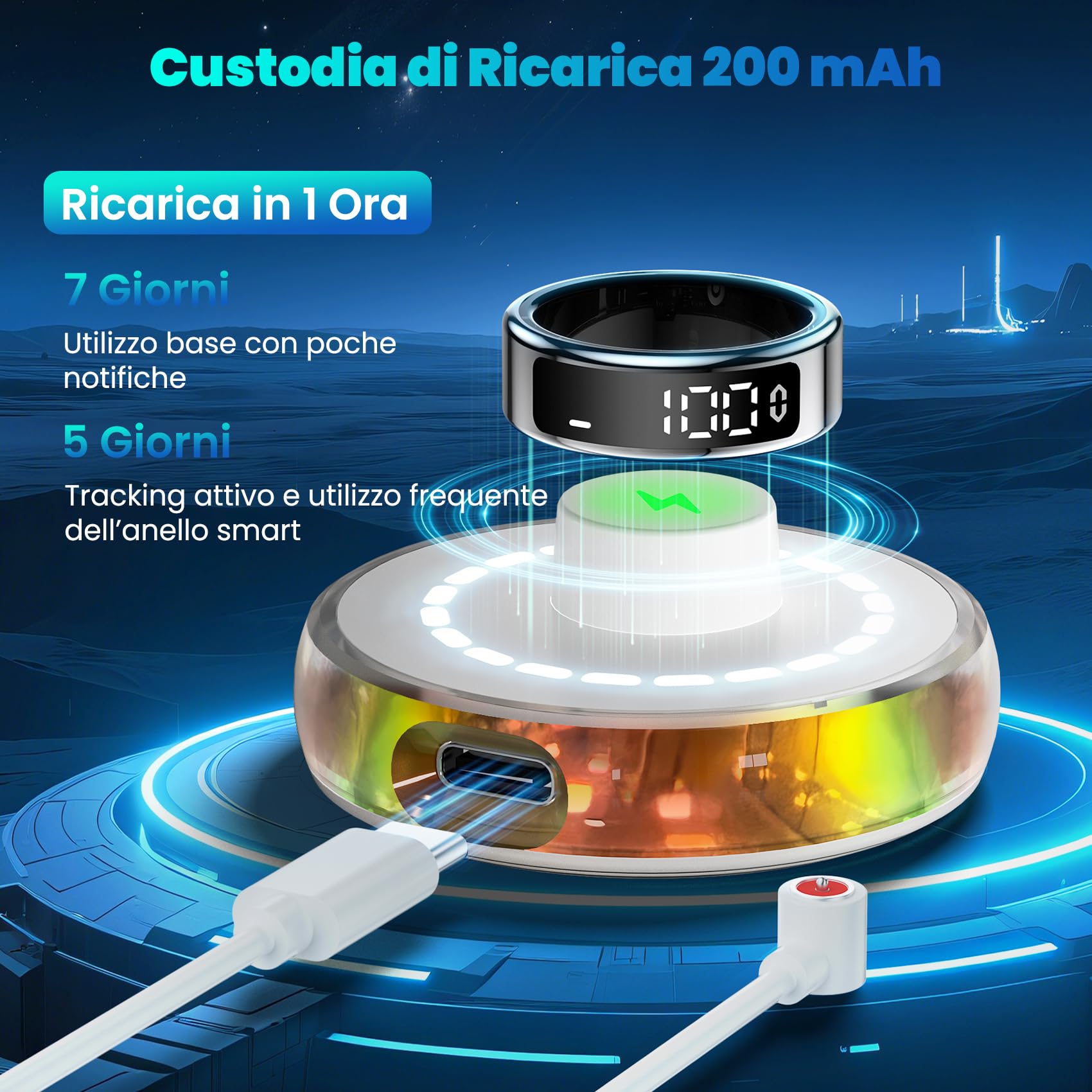 2026 Nuovo Smart Ring , Anello Smart per Uomo, Anello Intelligente uomo con Pantalla, Smartring Health IP68 con iOS e Android, Tracker Fitness/Sonno/Stress/Frequenza Cardiaca/SpO2/HRV (Argento, 8)