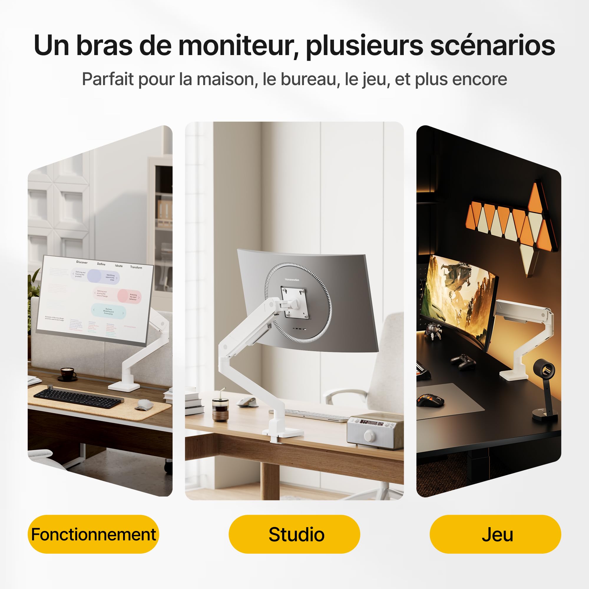 monTEK Bras Ecran PC Blanc pour Écran 17-45" jusqu'à 16kg, VESA 75/100mm