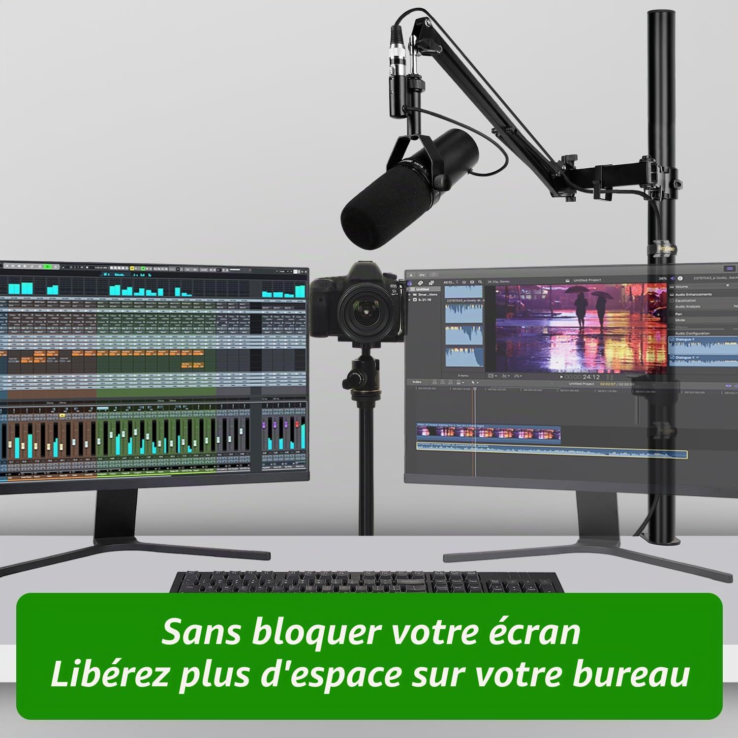 Bras Micro Réglable en Hauteur avec Barre D'extension Surélevée Support Microphone pour Shure SM7B, Blue Yeti, HyperX QuadCast S et Autres Microphones