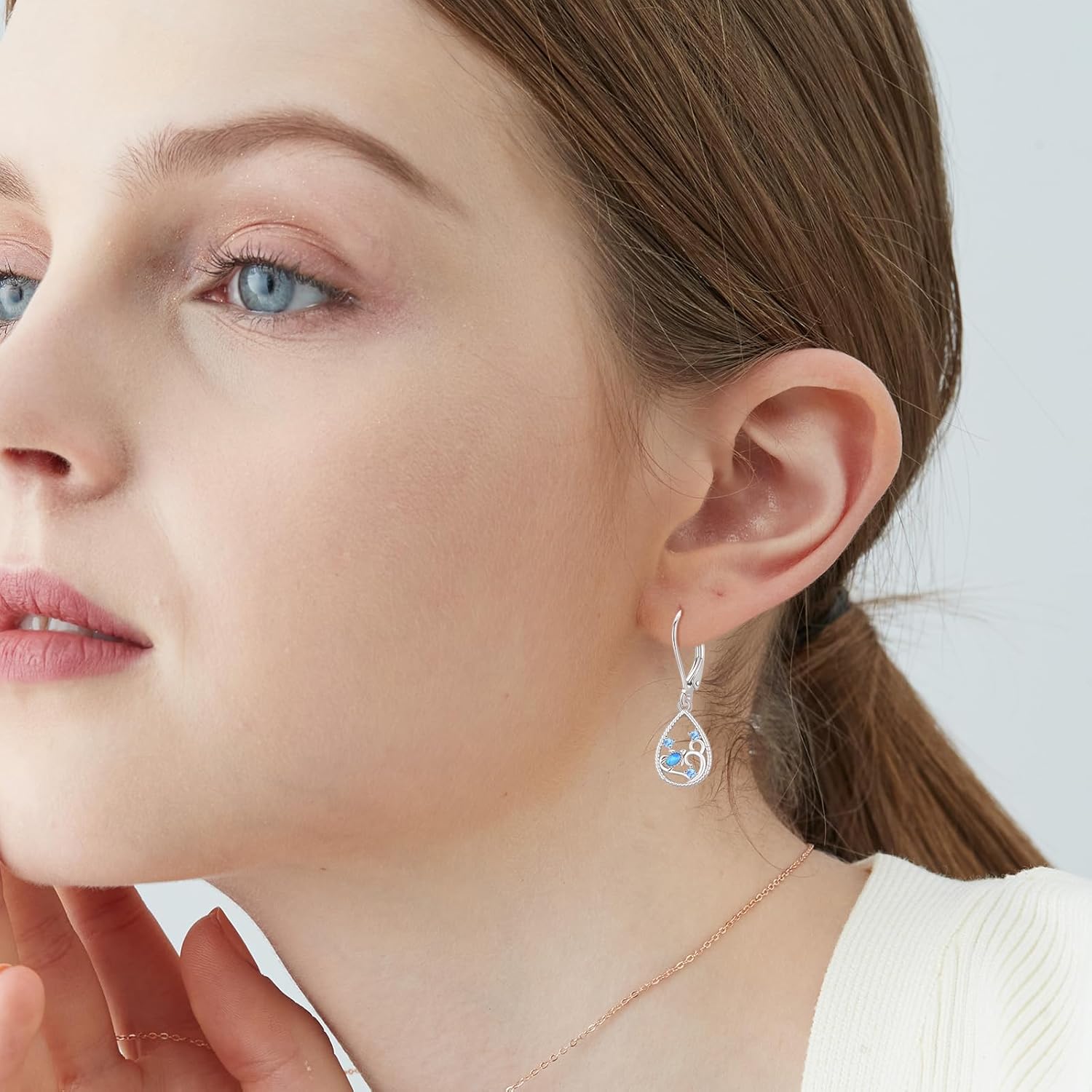 KINGWHYTE Axolotl/Crab/Dolphin/Turtle Earrings for Women 925 Steling Silver Opal Dangle Leverback Earring Cute Animal Drop Earrings Mothers Days Jewelry Gifts for Mum - Image 5