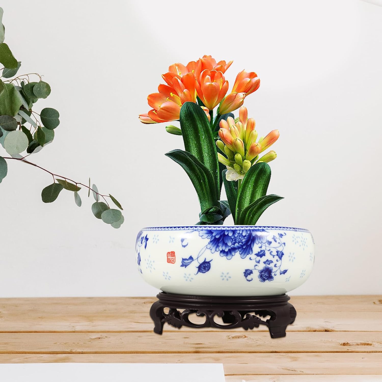 Happyyami Ceramic Hydroponic Flower Pot 7.08X6.29X4.13In Non-Hole Daffodil Planter Deep Water Storage Container for Indoor Bonsai Succulent Plants