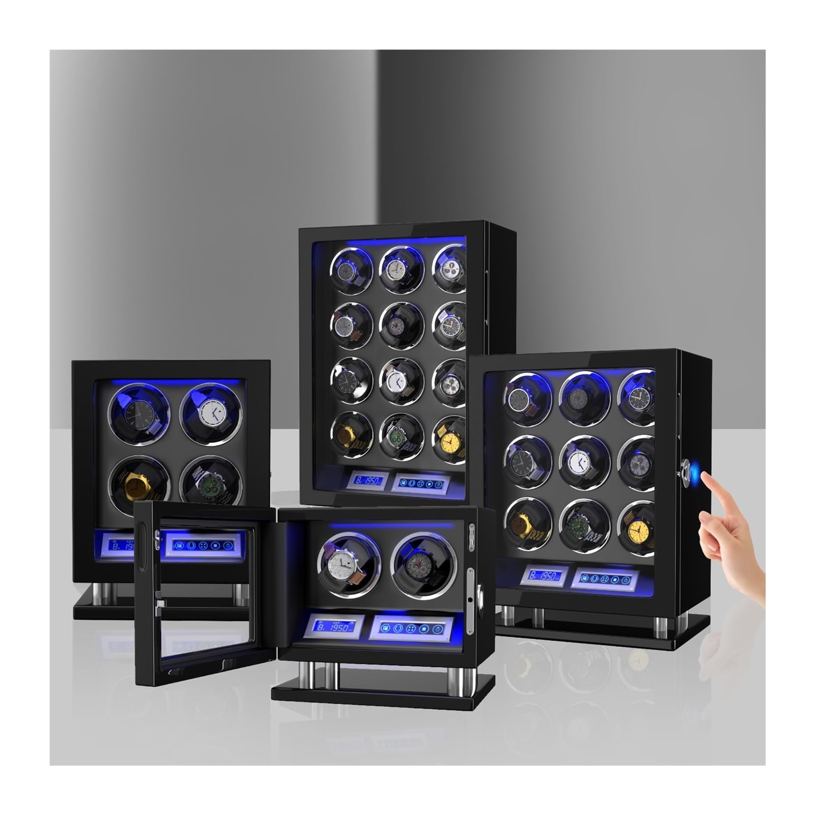 Cassetta di sicurezza Avvolgitore Automatico For Orologi Con Sblocco E Impronte Digitali Con Slot 3/4/6/8/12 Touchscreen Telecomando Cassaforte For Orologi Con Motore(2 winders)