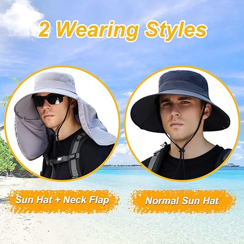 Vista 28 de Women Wide Brim Face Mask Sun Hat Detachable Neck Face Flap Ponytail UV Protection Visor Hat Garden Fishing Hiking