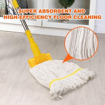 Professional Commercial Heavy Duty Mop,Clip Type Mop with 48 Long Handle,Cotton Wet Industrial Mops for Floor Cleaning,Home,Kitchen,Office,Garage and Concrete Tile Floor