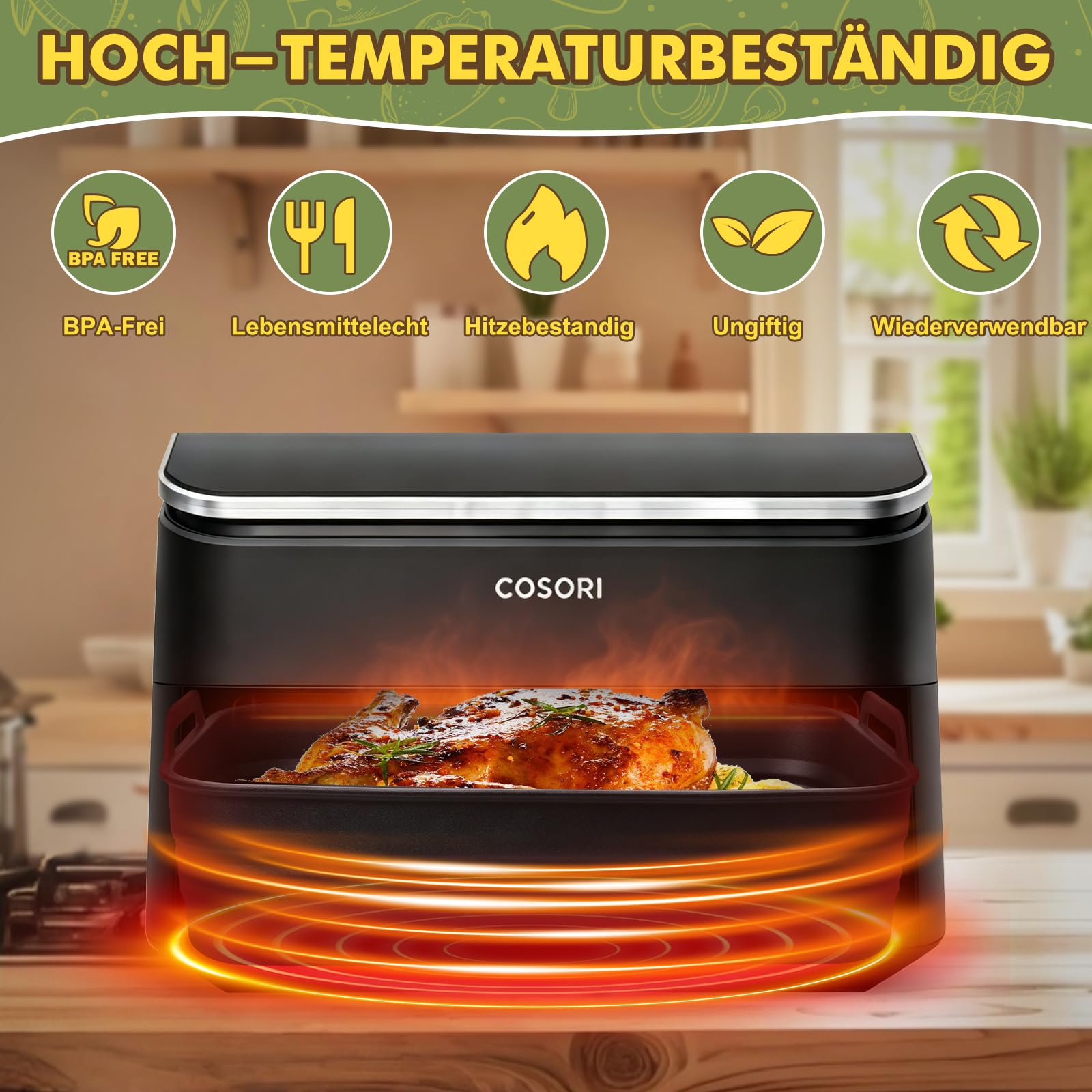 Heißluftfritteuse Zubehör für Cosori Dual Blaze 10L & Ninja AF500EU Foodi Flexdrawer 10,4L, BPA-frei Faltbarer Silikon Einsatz, 1×10L + 2×5L Silikonform & Grillrost (Ninja 10,4L/COSORI 10L) | Airfryer Backpapier Silikonform & Grillrost Faltbarer Silikon E
