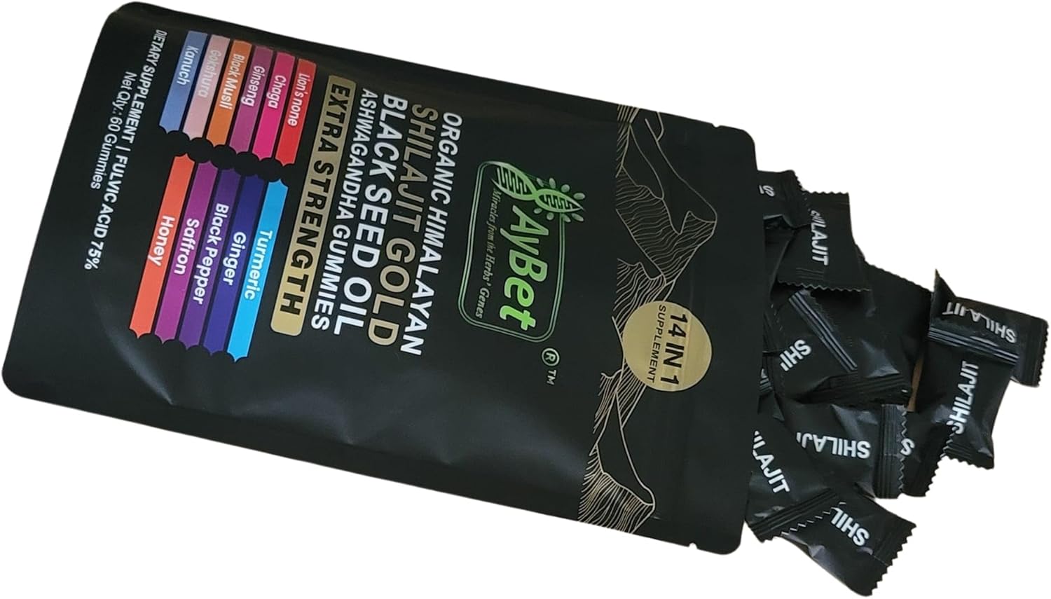 Organic Himalayan Shilajit Gold Gummies for Men and Women, Black Seed Oil, Ashwagandha, Ginseng, Turmeric, Gokshura, Lion's None, Lab Tested,%75 Fulvic Acid, No Sugar Added, Halal, 60Gummy