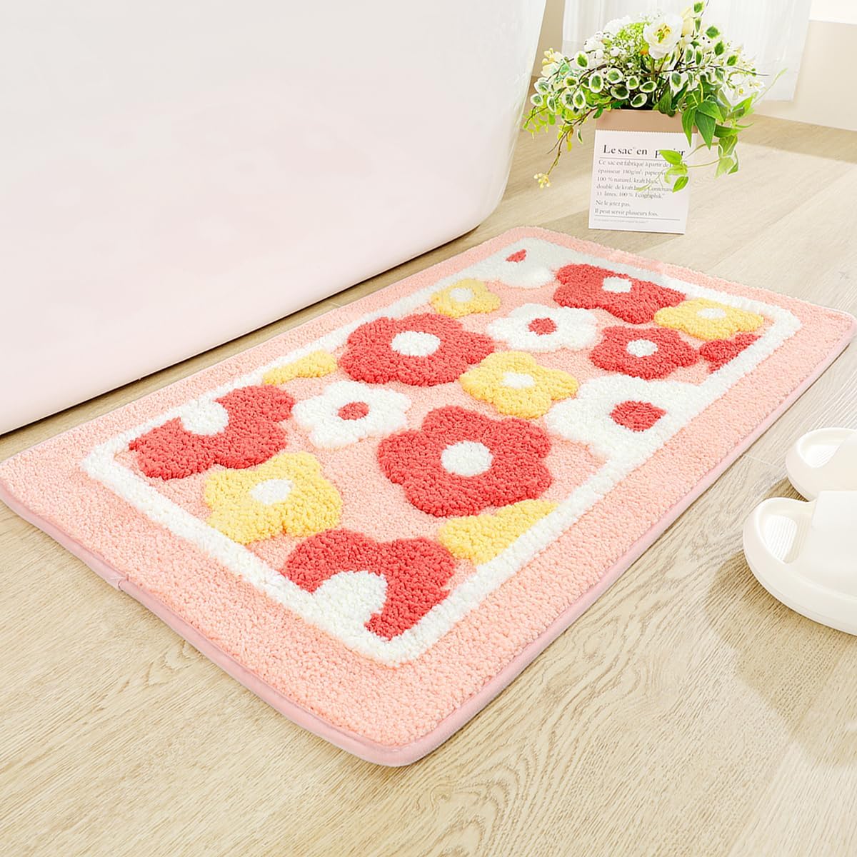 Molesun Floral Bath Mat Bathroom Rug, Plush Microfiber Shower Rug Non-Slip Water Absorbent Bath Rug, Funny Animal Floor Mats for Kids Room, Bedroom, Kitchen 20 x 31