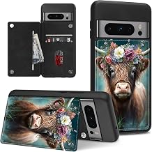 for Google Pixel 8 Pro Case with Wallet Phone Case Card Holder PU Leather Kickstand Card Slots for Women Men,Double Magnetic Clasp Shockproof Wallet Case for Pixel 8 Pro,Cute Highland Cow