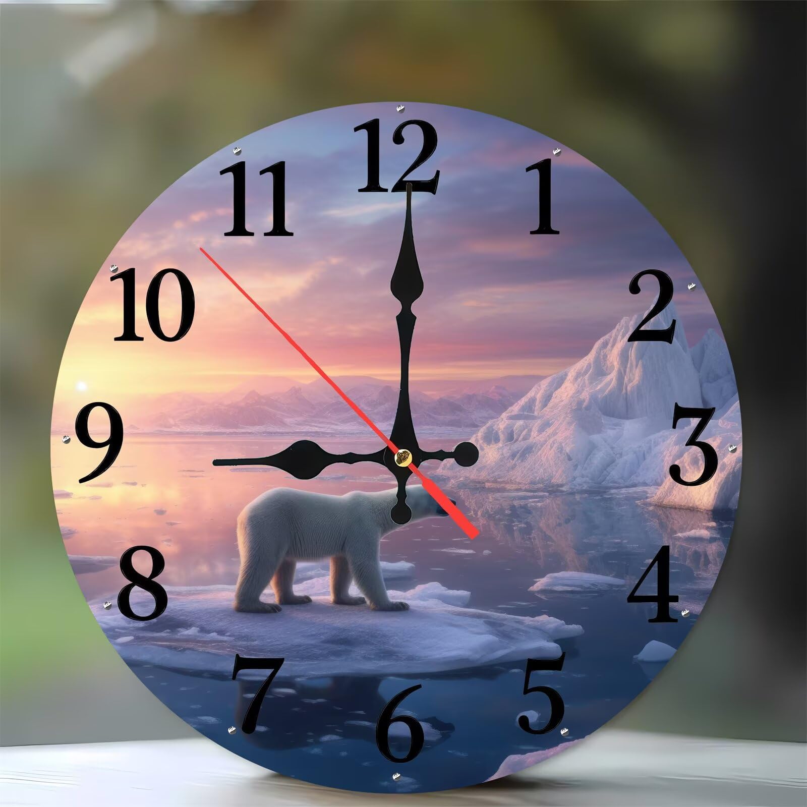 Horloge murale silencieuse 35 cm sans tic-tac en bois motif ours nature