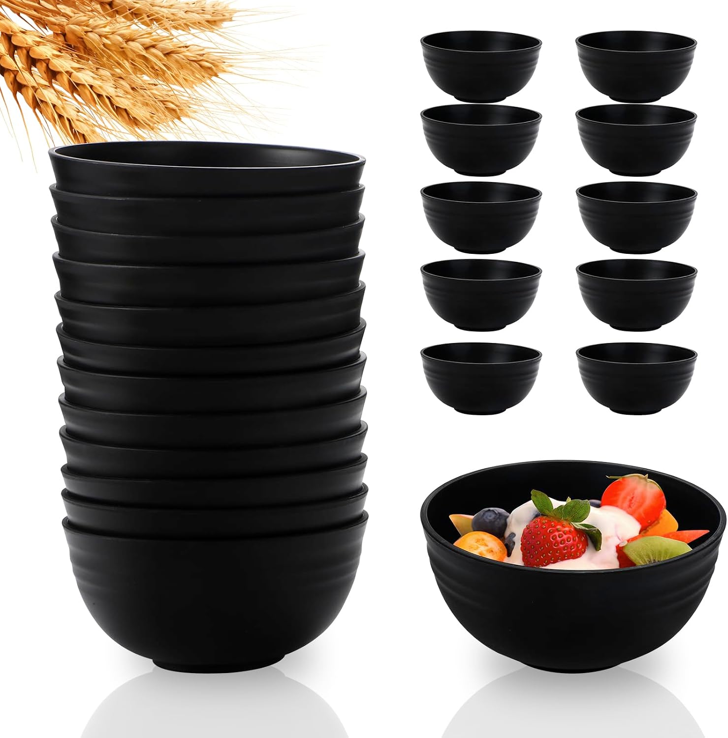 Lazycorner 12 Pcs Wheat Straw Cereal Bowls 26 Oz Wheat Straw Bowls Set Reusable Plastic Bowls for Soup Microwave & Dishwasher Safe Soup and Salad Bowls