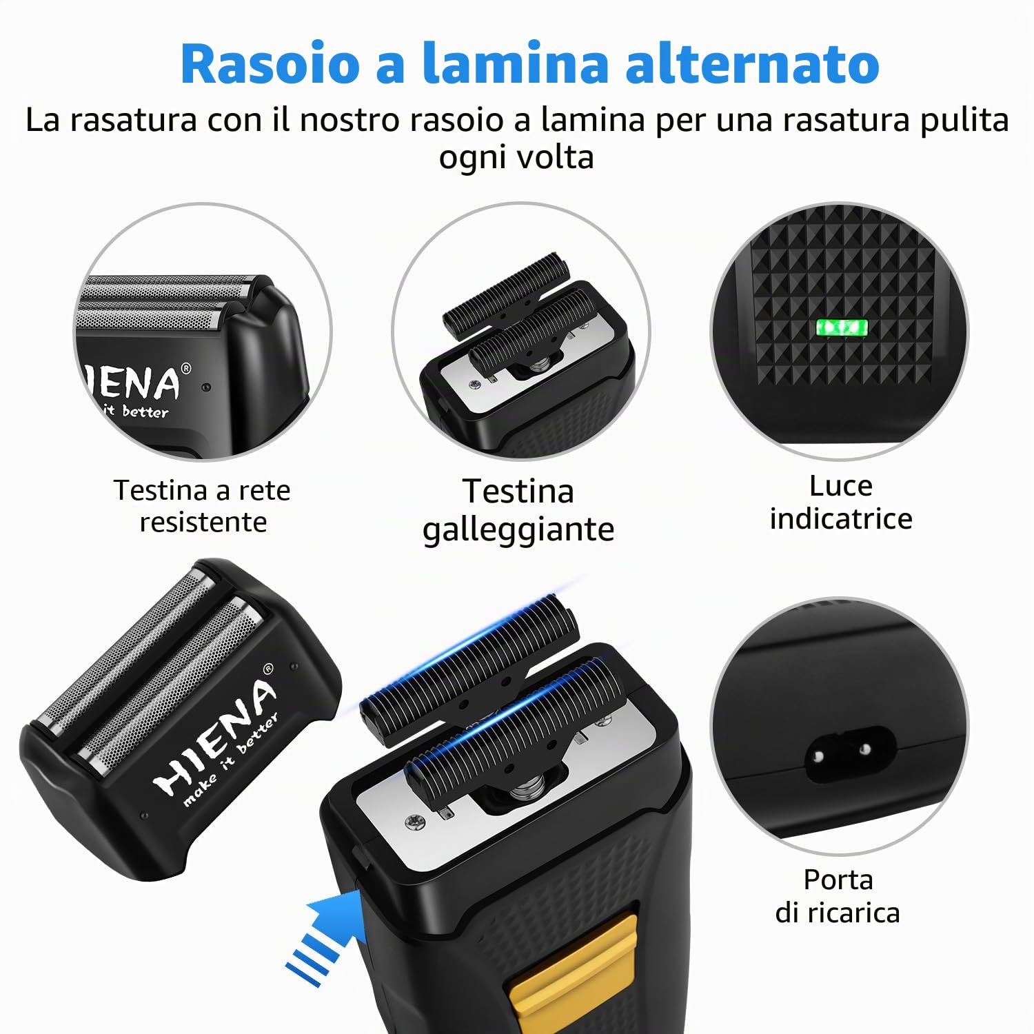 HIENA PRO Tagliacapelli professionale da uomo, tagliacapelli senza fili, rasaerba per film, rasaerba nasale, kit completo con 7 pettini di guida (249 pezzi)