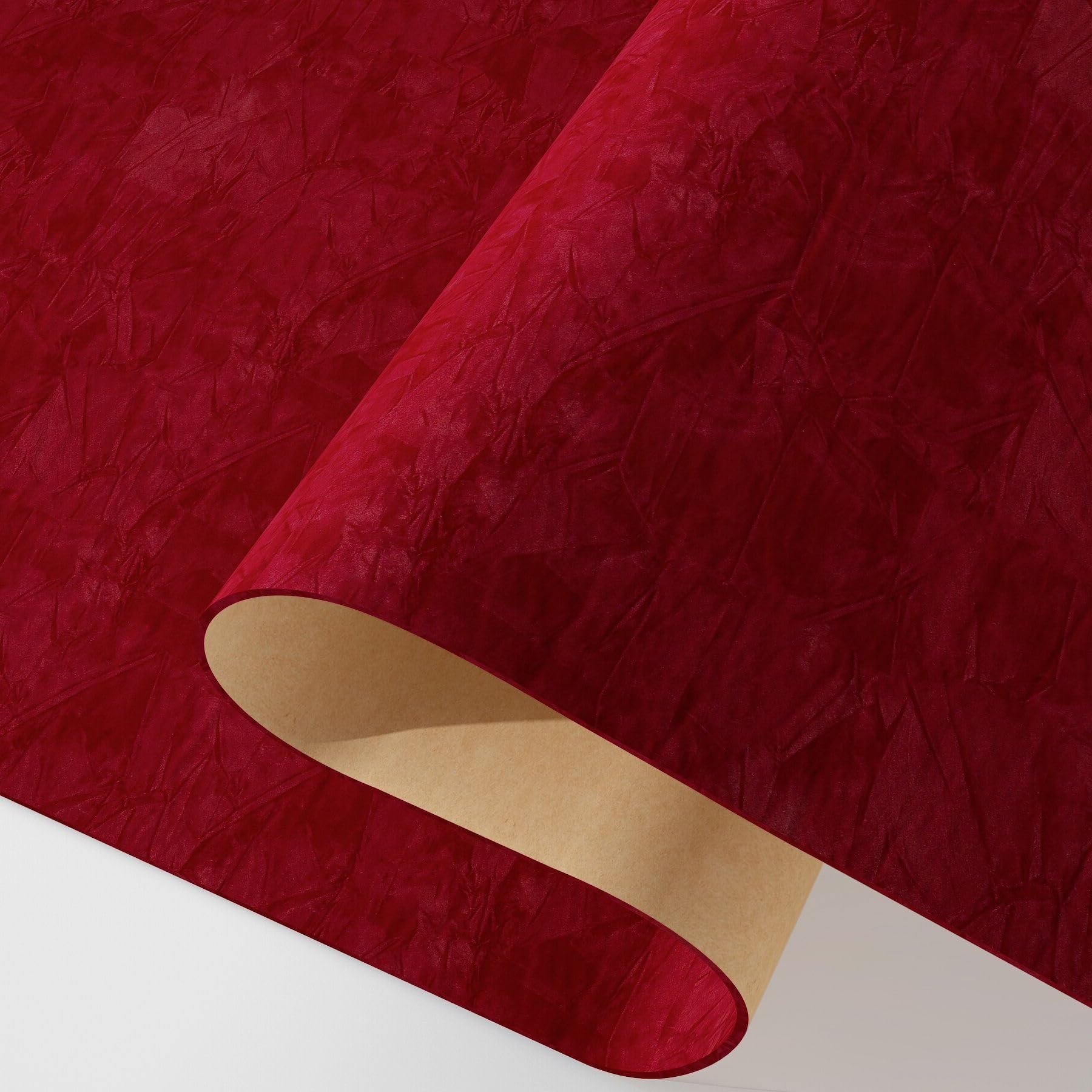 Decotalk 60X500cm Dark Red Velvet Wallpaper Peel and Stick Soft Felt Wallpaper Velvet Fabric Vinyl Wrap for Lining Jewelry Box Textured Wall Paper Red Flocking Contact Paper for Cabinets and Drawers — image 1