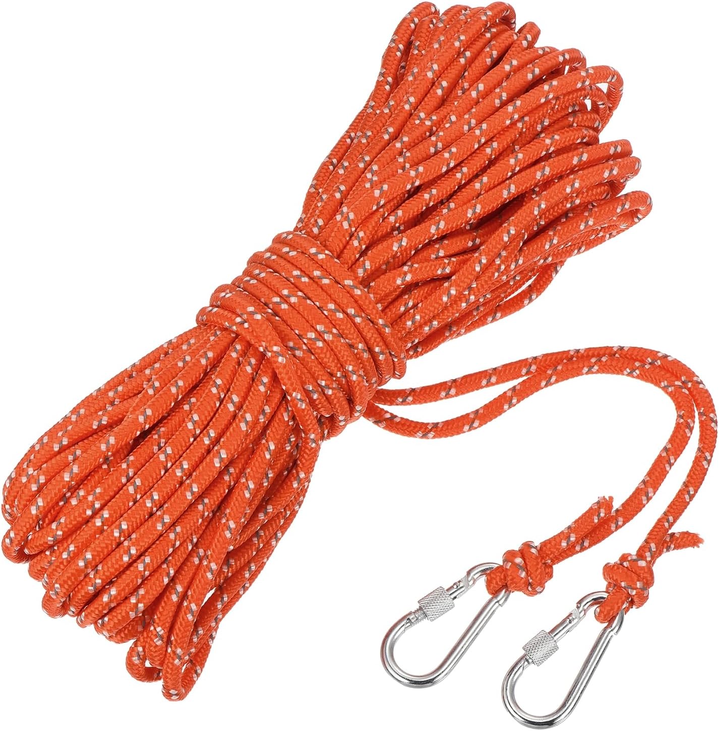 MECCANIXITY 1/4 Inch 100ft Hollow Braided Polypropylene Anchor Line with Hook, Nylon Floating Rope for Marine Pool Rescue Life Line Boat Anchor Rope, Orange