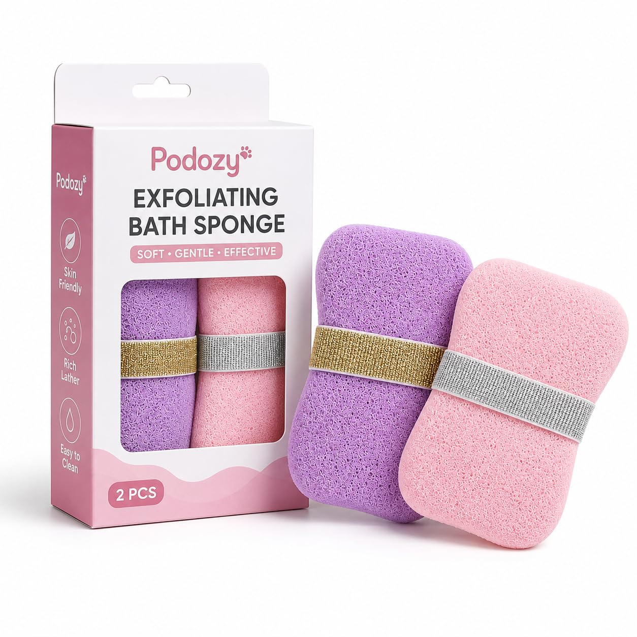2-Pack Exfoliating Bath Sponge with Soap Bag – Double-Sided Body Scrubber Loofah with Hand Strap, Gentle Exfoliating Shower Sponge for Bathing, Body Wash, Travel & Daily Use-image-9