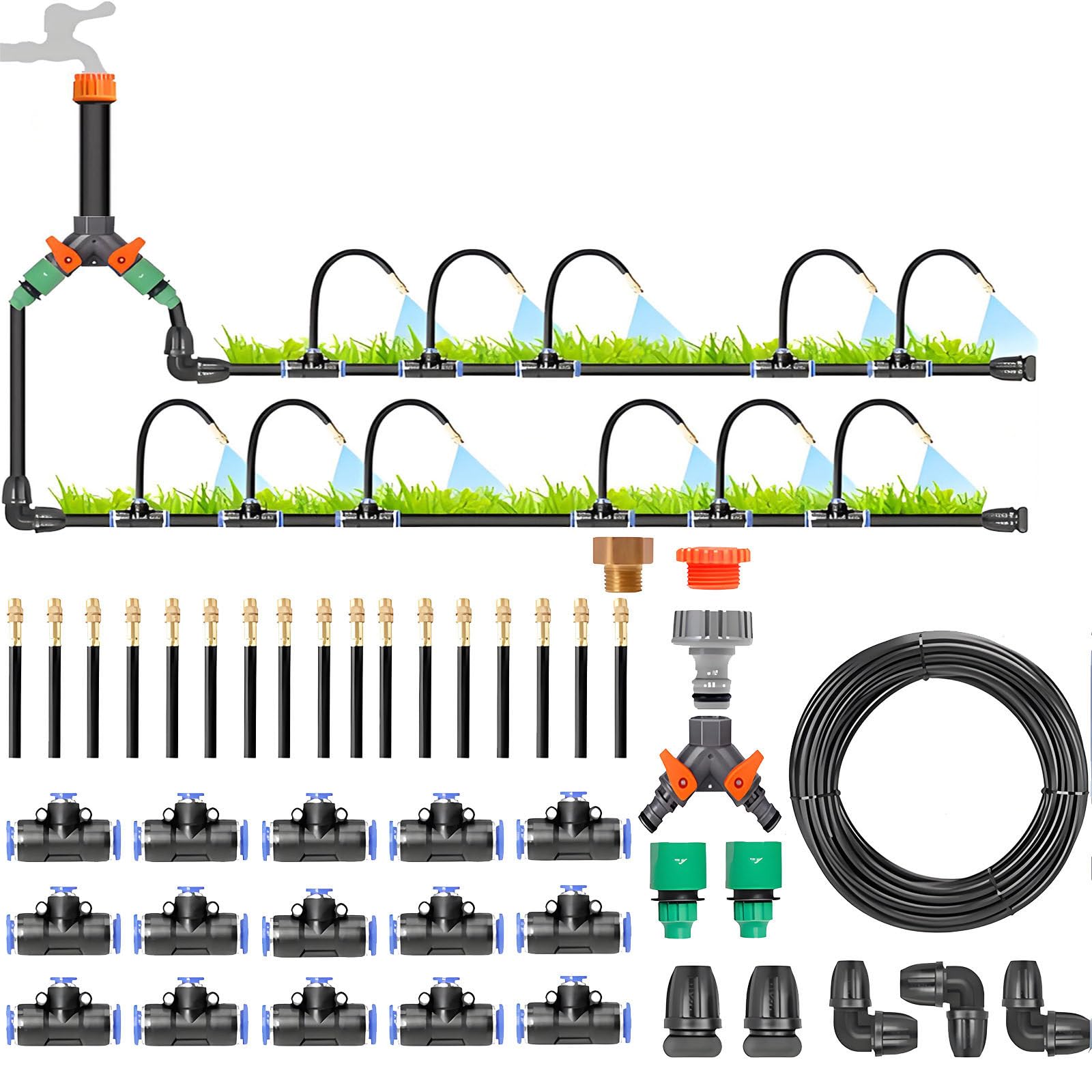 Kit Nebulizador Terraza Automático Con Temporizador, Difusor Agua Terraza, Aspersores Terraza Nebulizador, Sistem De Riego Por Goteo De Jardín Para Plantas Para Jardines,20m/65.6ft-WithoutTimer