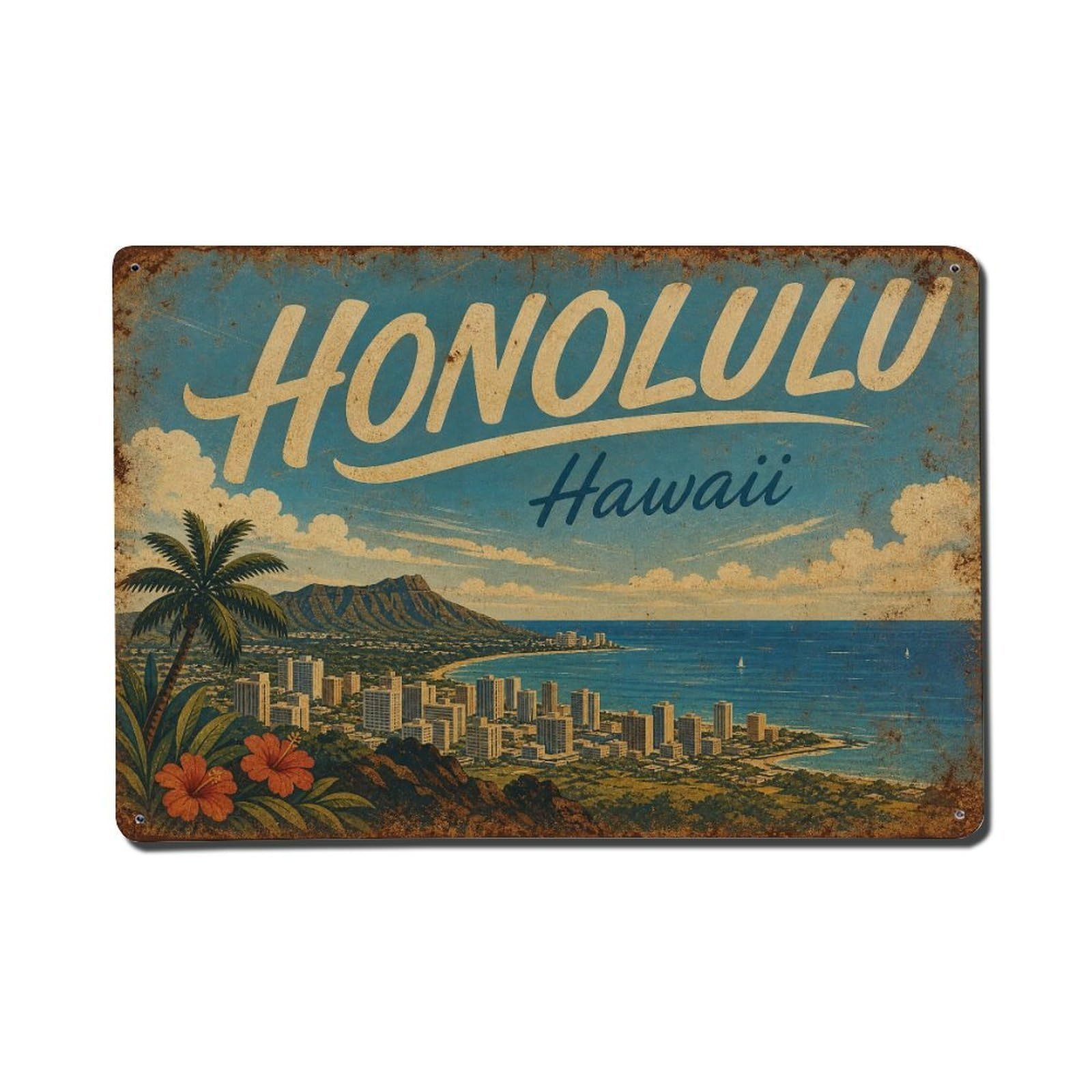 Vintage Travel Honolulu Hawaii Summit Metal Tin Sign