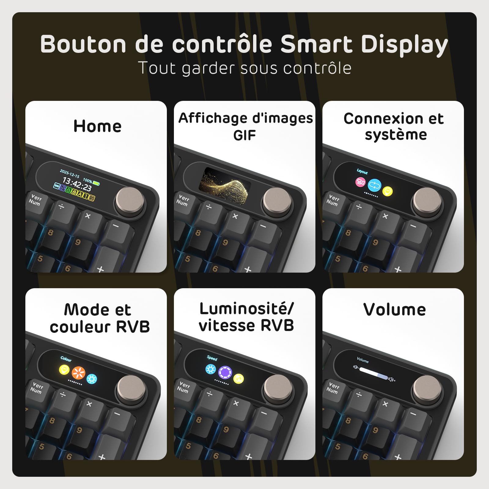 RK ROYAL KLUDGE S98 FR Clavier mécanique avec Smart Display & Bouton, Top Mount 96% Wireless Mechanical Keyboard BT/2.4G/USB-C, Hot-Swapable, Software Support, 98 Touches, French AZERTY