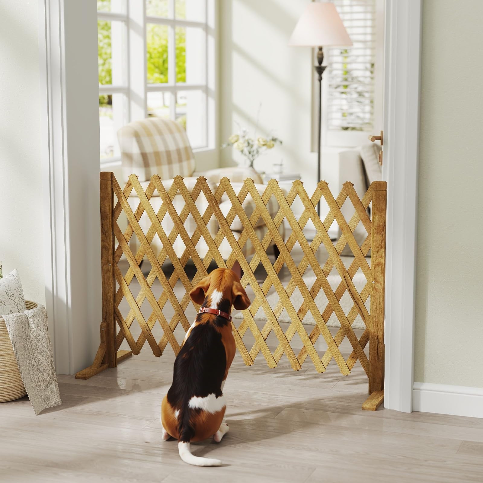 Nisorpa Lot de 2 clôtures extensibles en bois massif - Treillis extensible sur pied - Longueur réglable de 34 à 160 cm - Clôture rétractable pour intérieur et extérieur - Clôture de jardin extensible