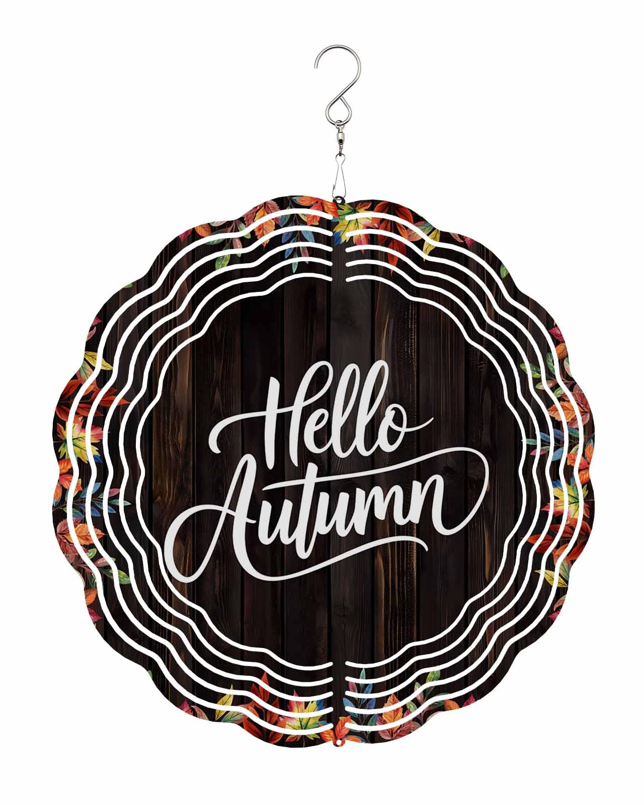 Autumn Wind Spinners, Fall Leaves Wood Grain Hanging Wind Spinners for Yard and Garden 3D Stainless Steel Metal Sculptures Crafts Ornaments 8 Inch