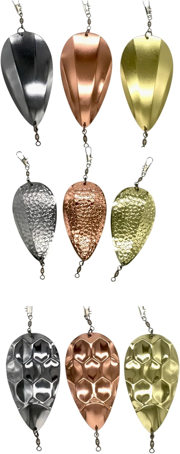 Kokanee Salmon Dodger Jets 4-Inch 3-Pack & 9-Pack Sets - Copper, Silver & Gold Color Plated Metal - Highly Reflective Fishing Lures for Salmon & Trout