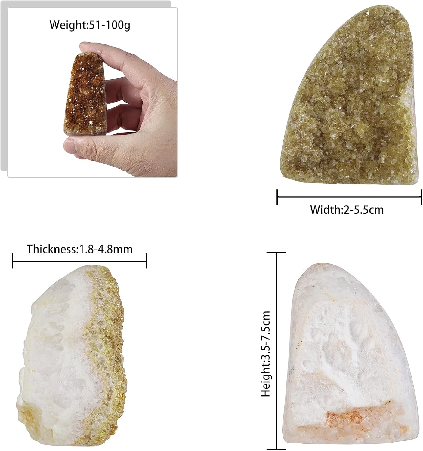 Natural Raw Citrine Crystal Cluster Mineral Specimen for Meditation and Chakra Balancing, Decorative Feng Shui Stone Citrine Geode Cluster for Wealth, 51g-100g