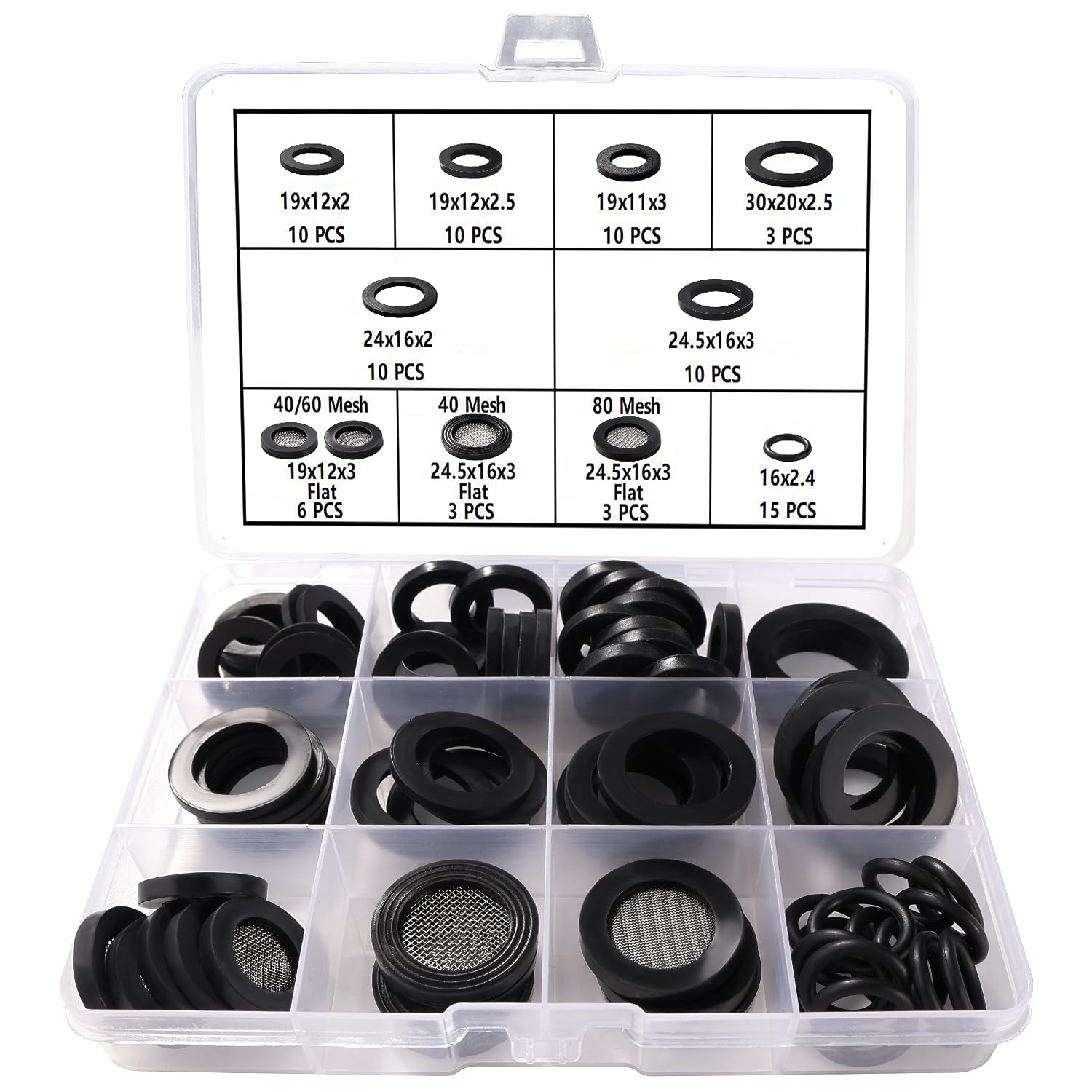 Lyeteung 80 PCS 1/2 3/4 1 Inch Hose Washers and Filter Mesh Washer Kit, Mesh Rubber Washers, Seal O Ring Gasket
