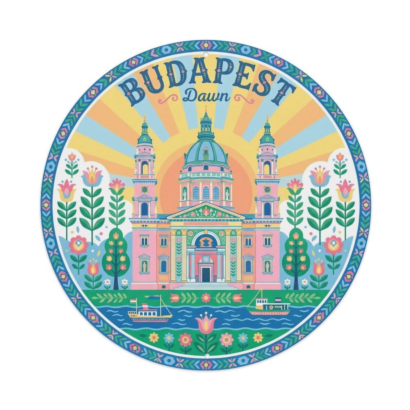 Vintage Travel Budapest Hungary Dawn Vintage Metal Tin Sign Plaque Wall Decor for Cafe, Club Bar, Office, Garden Metal Poster 8x8Inch