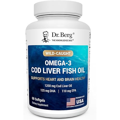 Dr. Berg Omega-3 Cod Liver Fish Oil 60 Softgels – Wild-Caught Icelandic Cod – Omega 3 EPA & DHA – Heart, Brain, Immune & Eye Support* – Lemon Flavor – 4X Lab-Tested – Non-GMO, No Fillers