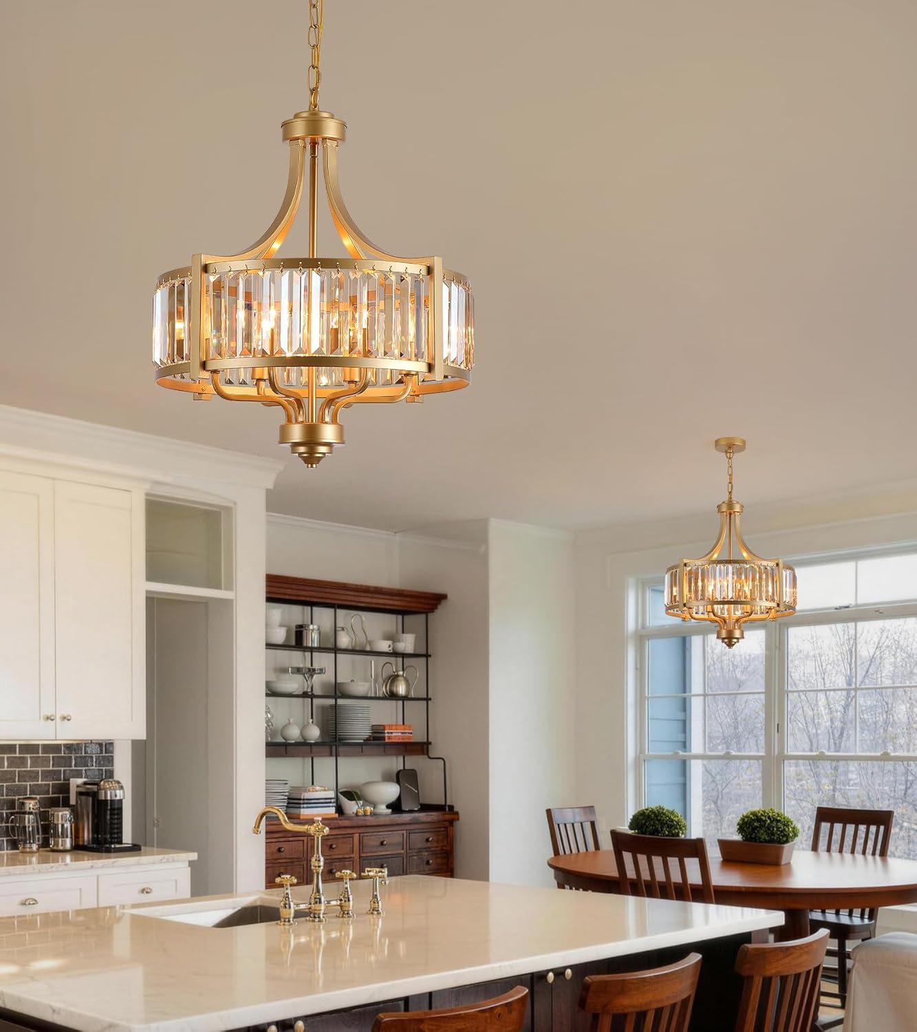 MEIXISUE Gold Crystal Chandelier for Dining Room,Modern Farmhouse Hanging Light Fixture, Gold Crystal Chandelier for Foyer Kitchen Island Living,Room Bedroom Entryway, Gold Antique Adjustable Height