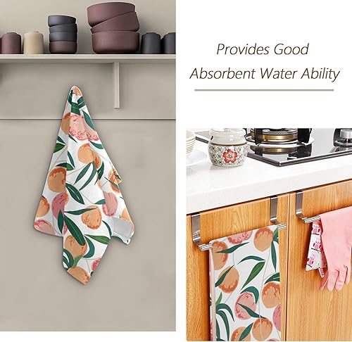 Miniatura 7 de Juego de 2 toallas de mano para baño, acuarela, rosa, naranja, melocotón, suaves, absorbentes, hojas verdes, toallas de cocina, toallas decorativas