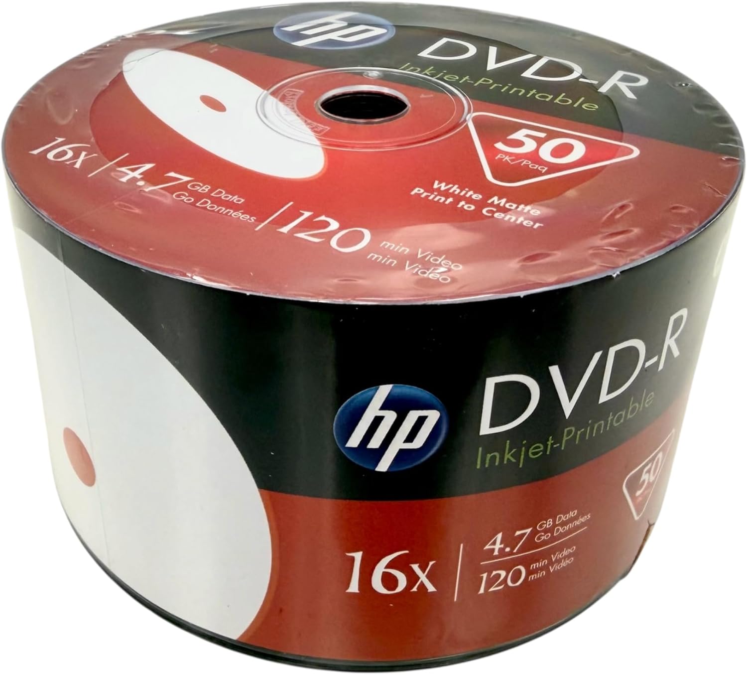 HP DVD-R Blank Disc White Inkjet Hub Printable, 16X , 4.7GB, 50 Pieces