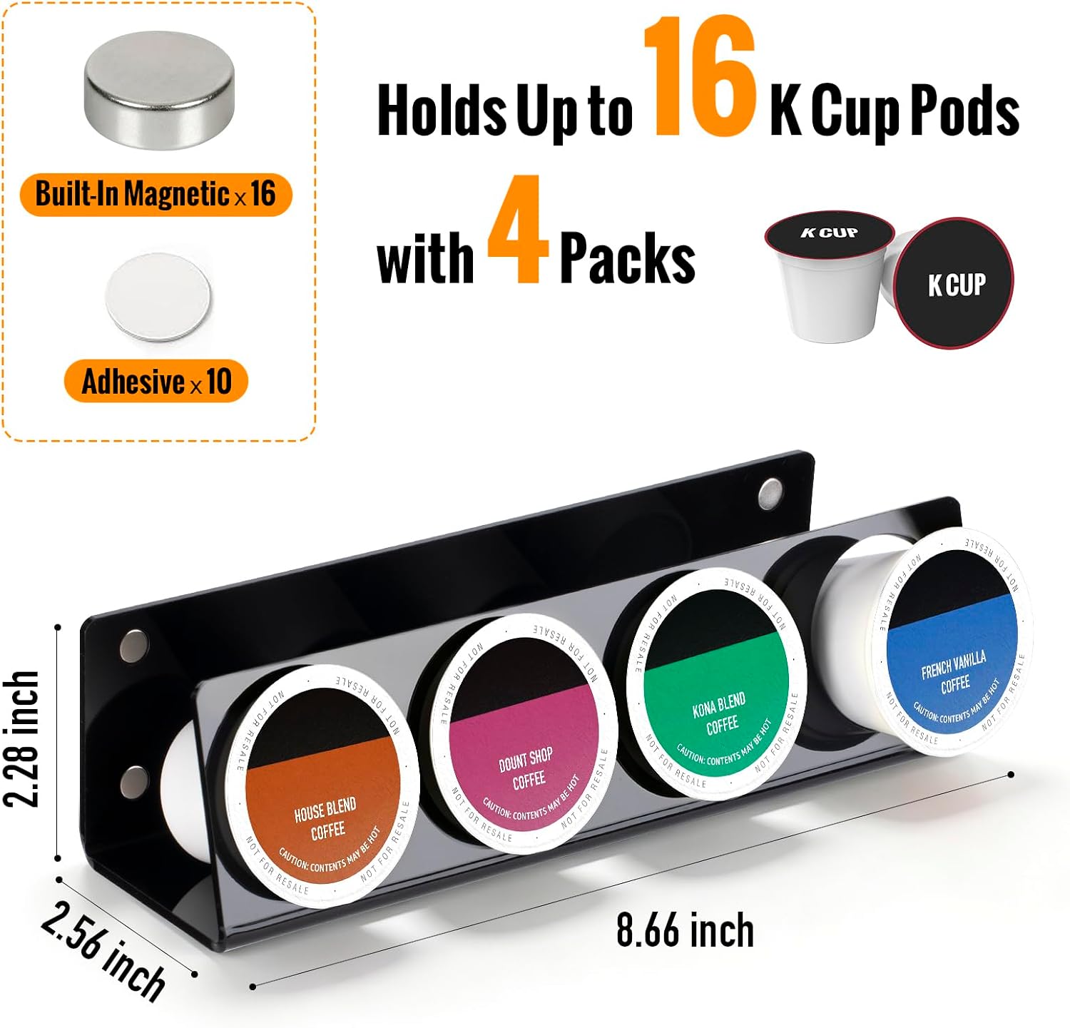 RECAPS K Cup Holder, 4 Pack Acrylic K Cup Organizer, Coffee Pods Organizer
