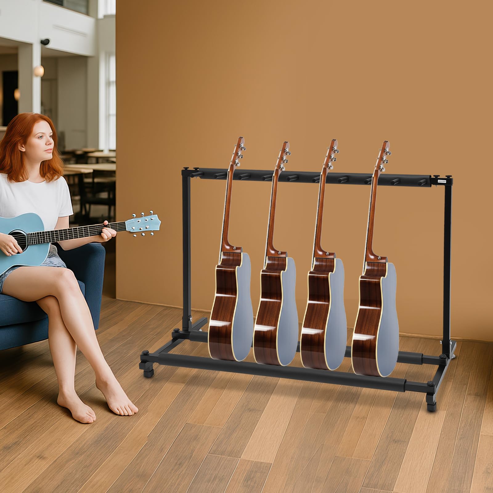 9-fach Gitarrenständer faltbar, tragbarer Mehrfach-Ständer für E-Gitarren & E-Bässe, schwarz, stabil mit Schaumschutz, höhenverstellbar