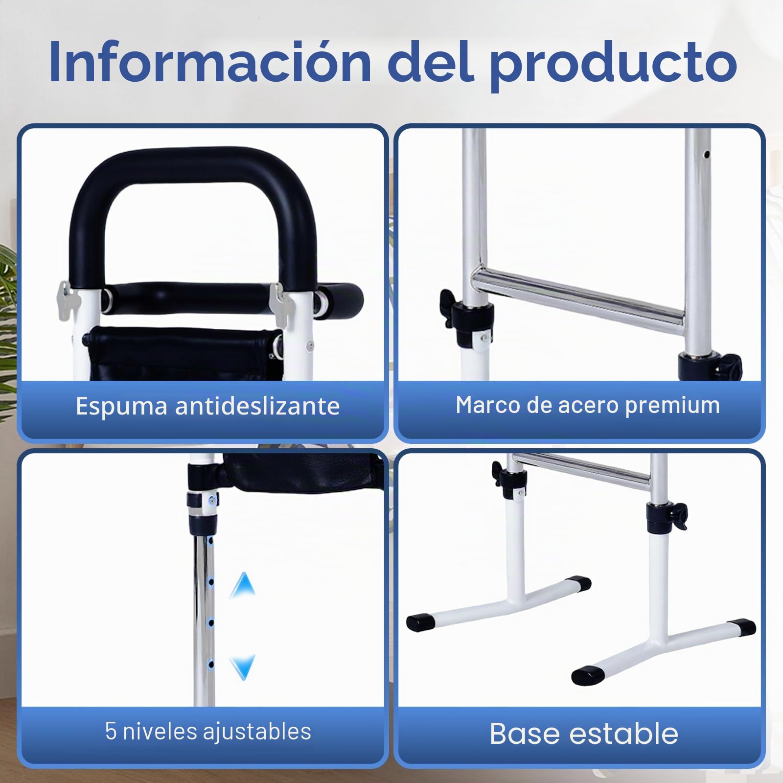 Ayuda para Levantarse para Personas Mayores, Ayuda para Levantarse de la Cama, Ayudante Móvil Ajustable para Levantarse, 5 Ajustes de Altura, Ayuda de Pie para Cama, WC, Sofá, Capacidad de Carga 150KG