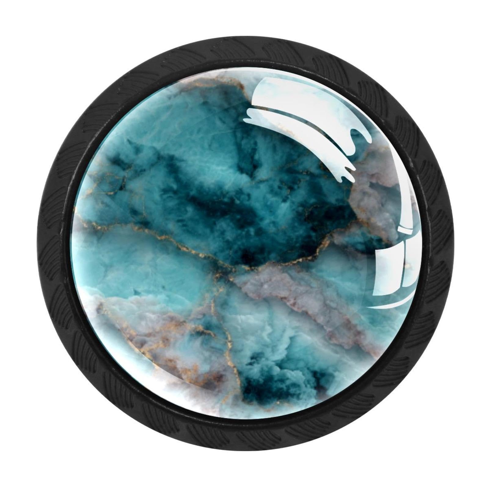 CHENZZZZ 4 Pieces Turquoise Marble (2) Drawer Knobs, 35mm Black Kitchen Cabinet Knobs, Drawer Pulls and Knobs, Glass Cabinet Hardware Single Hole Knob for Cabinets and Drawers Round