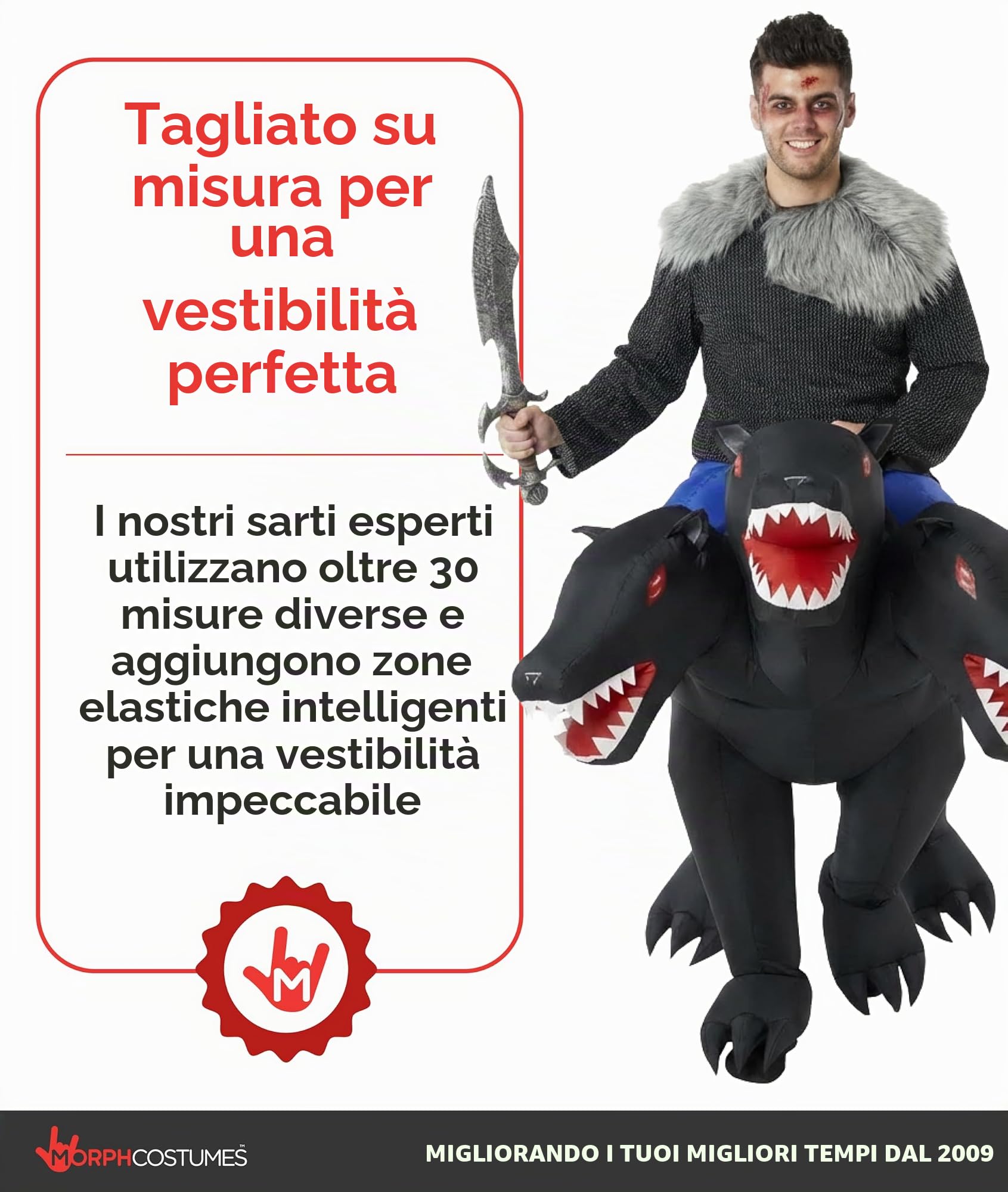Morph Cane a Tre Teste Gonfiabile, Costume Halloween Adulto