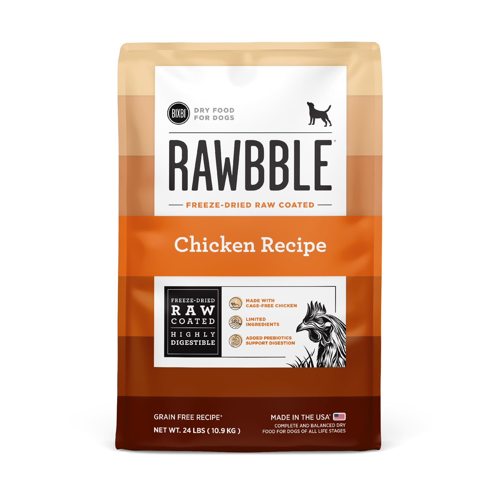 BIXBI Rawbble Freeze-Dried Raw Coated Dog Food, Chicken – Fresh Meat, No Meat Meals, Grain-Free – USA Made, 24 lbs