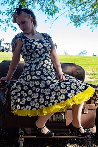 Miniatura 3 de PUKAVT - Vestido de cóctel para mujer, diseño con manga casquillo, vestido de fiesta de estilo retro acampanado de los años 1950, con bolsillos