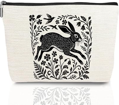 Bunny Gifts Makeup Bag Nature Forest Cottagecore Rabbit Bunny Decor Vintage Cosmetic Bag for Women Animal Lovers Coworker Bestie Daughter Birthday Easter Graduation Friendship Anniversary Christmas
