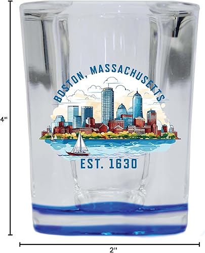 Vista 3 de R and R Imports Boston Massachusetts B Souvenir - Vaso de chupito cuadrado de 2.5 onzas, base azul individual